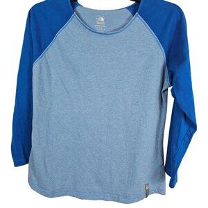 The North Face Womens L Colorblock Reglan Blue Casual Athleisure Baseball Shirt